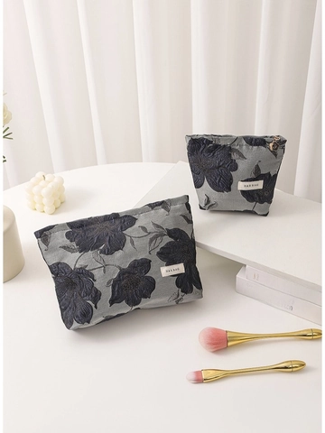 Trousse Trucco Floreale Jacquard Vintage Borsa Cosmetici In Tela Portatile Organizzatore Da Viaggio Per Donne