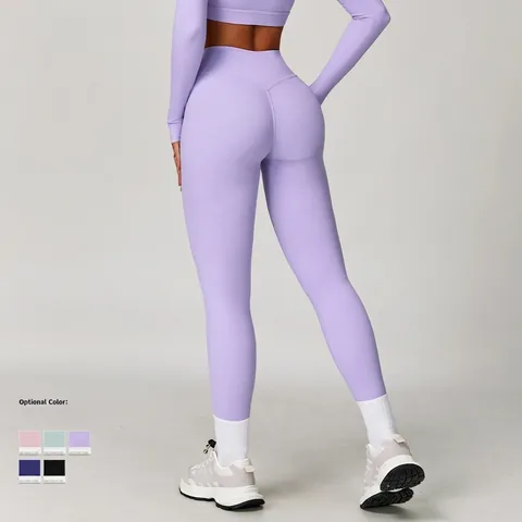 Leggings Yoga Donna Vita Alta Incrociata V Push Up Pantaloni Fitness Nylon Spandex Senza Cuciture Frontali