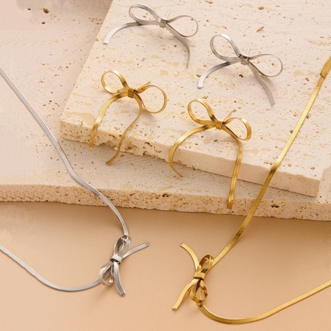 Collana Girocollo Con Fiocco Da Donna Acciaio Al Titanio Placcato Oro Catena A Serpente Piatta Gioielli Minimalisti