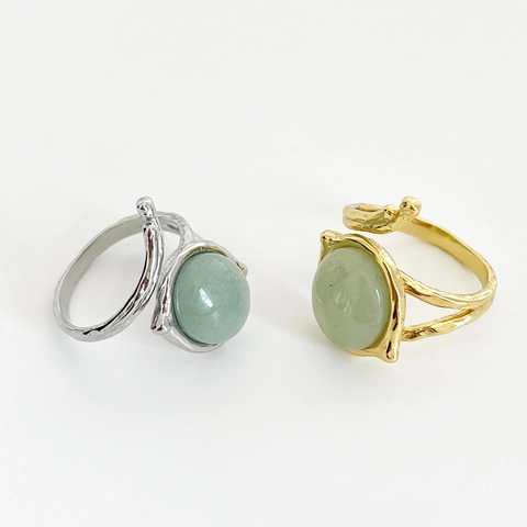 Anello Aperto Regolabile In Argento Sterling 925 Con Pietra Agata Verde Trama Di Ramo Gioielli Di Moda Vintage Semplici Da Donna