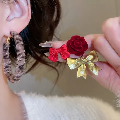 Alloy Leopard Print Geometric Earrings With 925 Sterling Silver Earring Post Resin Bow Knot Rose Flower Jewelry For Women