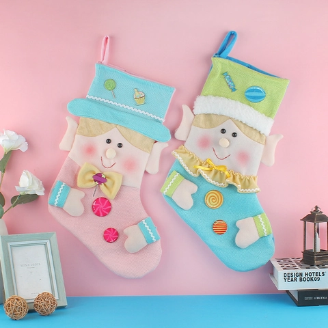 Süße Cartoon Elf Weihnachtsstrumpf Geschenkbeutel Polyester Strickstoff Süßigkeiten Ornament Für Kamin Baum Dekoration