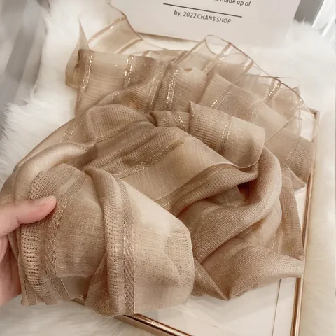 Eleganter Maulbeerseide Wolle Mischung Schal Damen Leicht Metallstreifen Dünne Pashmina Stola Mode Retro Schultertuch Schal