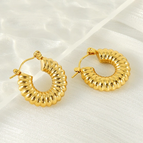 Croissant Hoop Earrings 18K Gold Plated Stainless Steel Spiral Wavy Texture Geometric Round Fashion Jewelry For Women