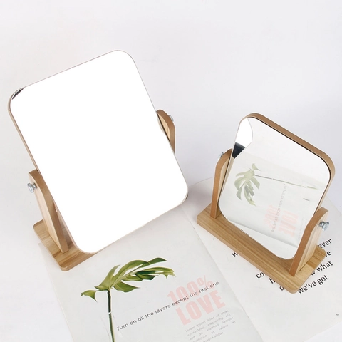 Miroir Maquillage Bureau Bois Rotatif HD Miroir De Courtoisie Simple Face Minimaliste Pour Chambre Salle De Bain