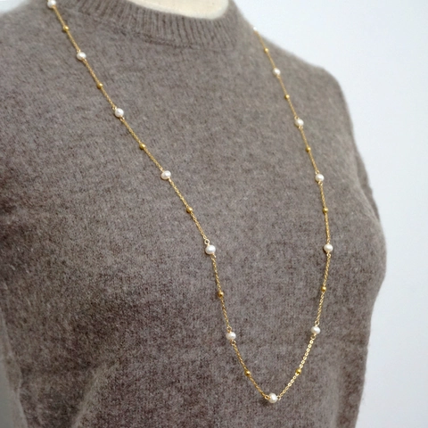 Collana In Perle D'acqua Dolce E Acciaio Inossidabile Catena Lunga Minimalista Elegante Gioielli Da Donna