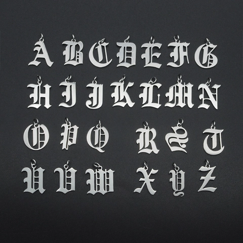 Gotische Buchstaben Anhänger Edelstahl Altenglische Alphabet Charms Für DIY Schmuckherstellung Hohles Design