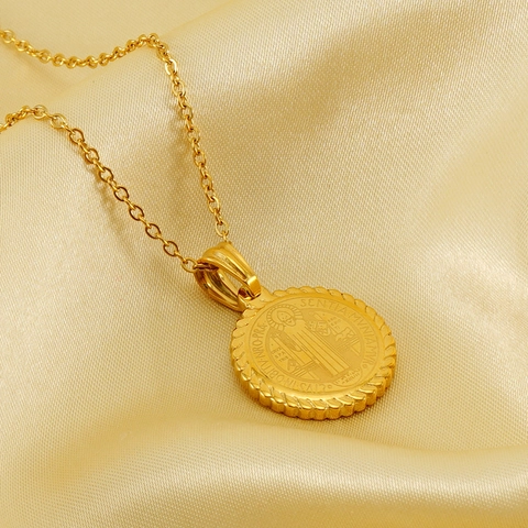 Sint Benedictus Medaille Hanger Ketting 18K Verguld Roestvrij Staal Rond Religieuze Munt Sieraden Voor Heren Dames