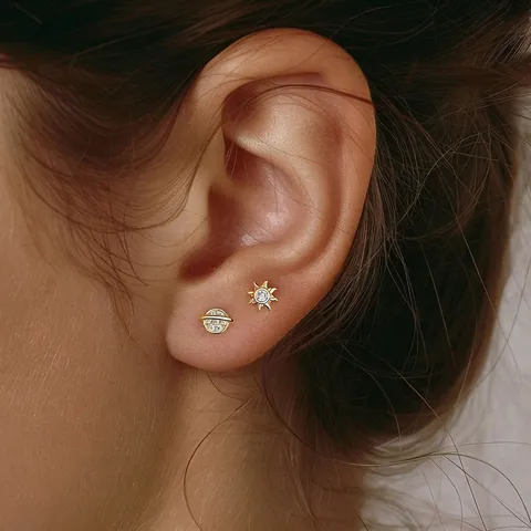 Orecchini a Bottone in Argento Sterling 925 Placcato Oro per Donna Cuore Stella Luna Zirconia Intarsiato Gioielli Celesti