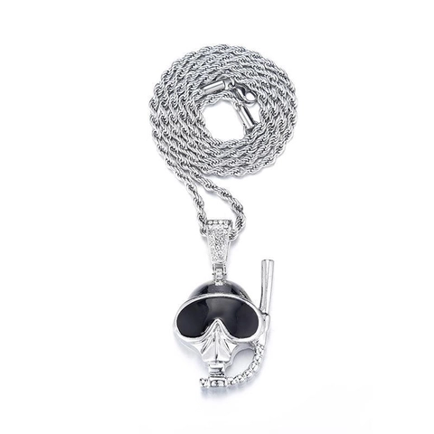 Hip Hop Diving Mask Skull Pendant Necklace Full Rhinestone Enamel Alloy Rope Tennis Chain Punk Jewelry For Men Women
