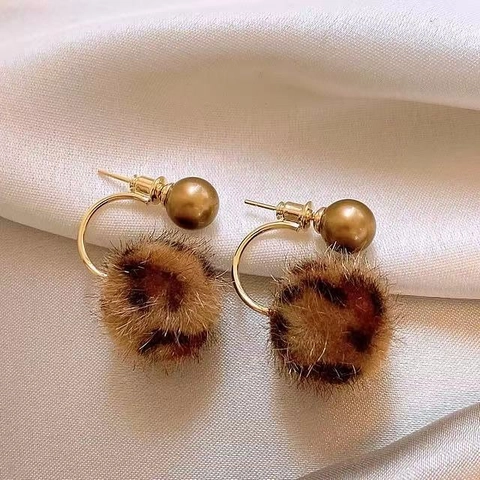 Ohrstecker Mit Leopardenmuster Bommel Und 925 Sterling Silber Ohrstift Beflockter Geometrischer Ball Retro Herbst Winter Für Damen