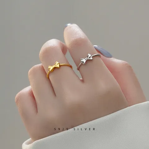 Bague Ouverte Nœud en Argent Sterling 925 pour Femme Plaqué Or Argent Chic Texture Torsadée Bague Réglable Bijoux