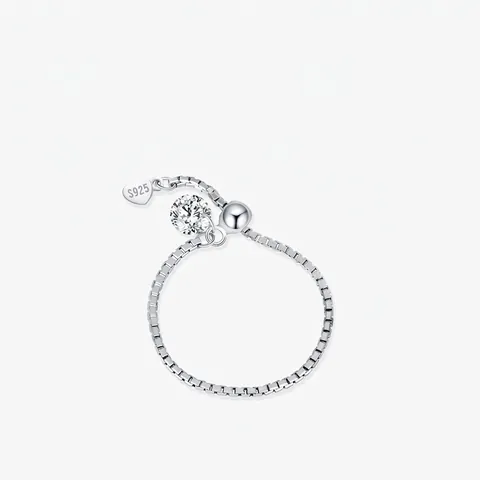 Moissanite Adjustable Chain Ring 925 Sterling Silver Round Brilliant Cut Minimalist Box Chain Heart Pendant For Women