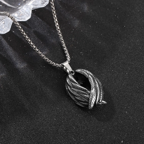 Collana Con Ciondolo Ala D'Angelo Acciaio Inossidabile Gioielli Fascino Piuma Vintage Per Uomo Donna Catena Box