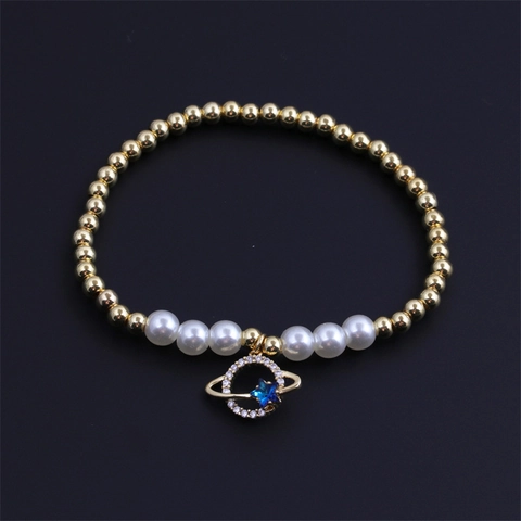 Beaded Bracelet White Imitation Artificial Pearl Copper Gold Beads Zircon Star Planet Charm Fashion Jewelry For Women