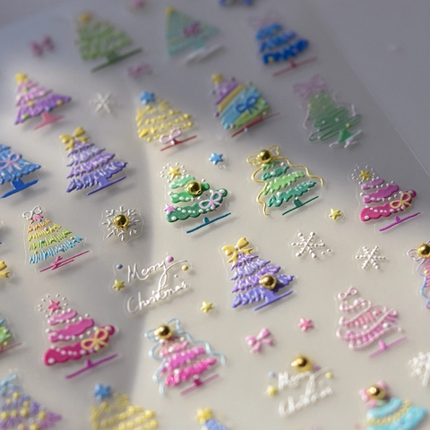 Kerstboom 3D Reliëf Nagelstickers Rijnsteen Reliëf Zelfklevende Sneeuwvlok Stickers Manicure DIY Decor