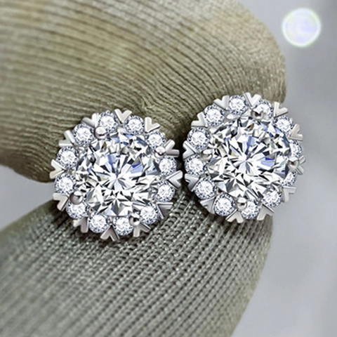 Round Halo Stud Earrings Copper Cubic Zirconia Snowflake Shape Elegant Banquet Wedding Jewelry For Women