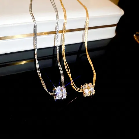 Squisita Collana Con Pendente A Cilindro In Rame Placcato Oro Zircone Catena Per Clavicole Gioielli Di Moda Geometrici