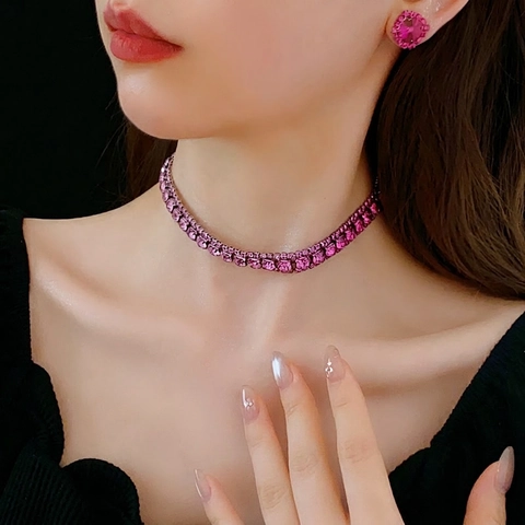 Gioielli In Rame Con Strass Collana E Orecchini Per Donna Lusso Elegante Sfumato Lucido Accessori Matrimonio Festa