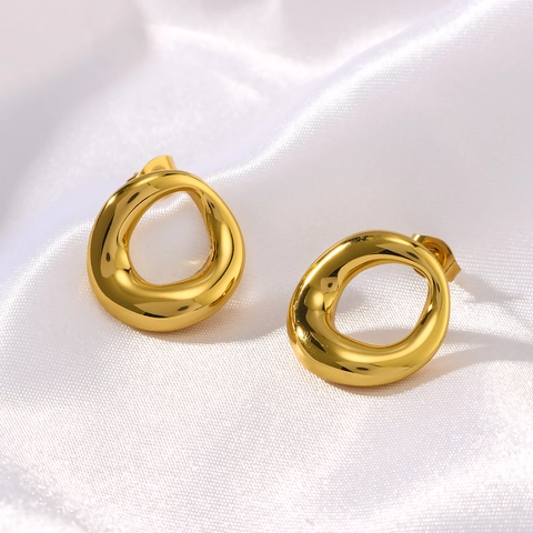 Irreguläre Organische Runde Kreis Ohrstecker Edelstahl Vergoldet Minimalistische Moderne Flüssiges Metall Für Frauen