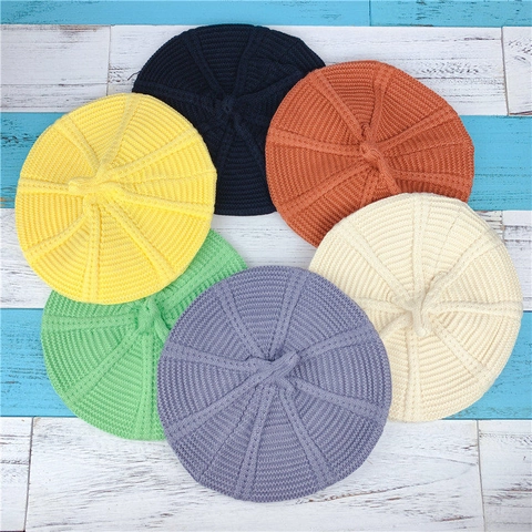 Women Knitted Beret Hat Autumn Winter Warm Retro Painter Cap Solid Color Twisted Cable Knit Fashion Accessory