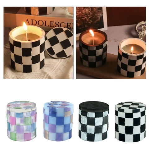 Moule En Silicone Damier Pour Boîte De Rangement En Résine DIY Pot Rond Avec Couvercle Pour Récipient De Bougie Décoration