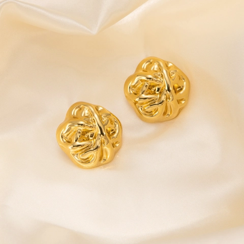 Stainless Steel Geometric Stud Earrings For Women Vintage Irregular Textured Wrinkled Metal Heart Shell Flower Spiral Jewelry