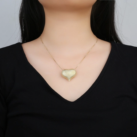 Collier Pendentif Coeur Cuivre Dépoli Double Face Bijoux Élégants Pour Femmes Filles Chaîne Vénitienne