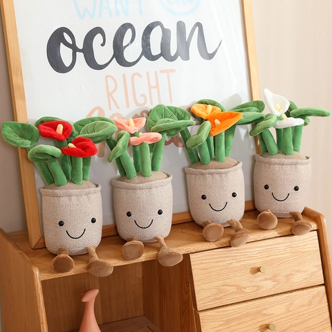 Anthurium Topfpflanze Plüschtier Anthropomorphe Blumentopf Smiley Gesicht Heimdekoration Taschenanhänger Weich Gefülltes Ornament