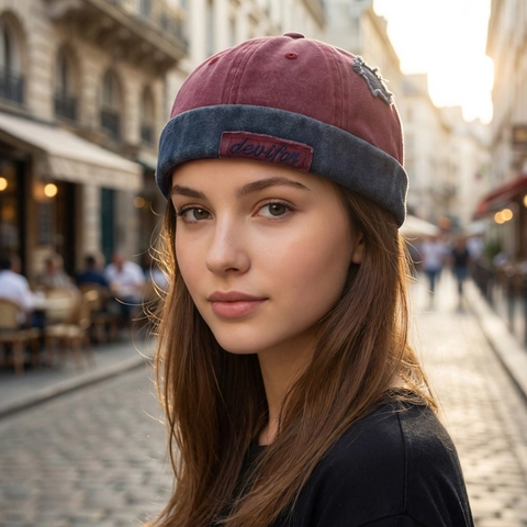 Bonnet Docker En Coton Lavé Ajustable Rétro Miki Hat Style Color Block Streetwear Unisexe