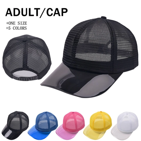 Mesh Baseball Cap With Transparent PVC Brim Breathable Adjustable Snapback Solid Color Summer Outdoor Sport Trucker Hat