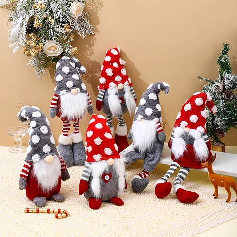 Bambola Peluche Gnomo Natale Ornamento Babbo Natale Senza Volto Tessuto Lavorato A Maglia Gambe Lunghe Tomte Stile Nordico Decorazione