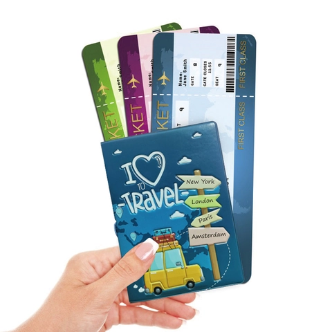 Reisepasshülle PVC 3D Geprägt Cartoon Reisethema Weltkarte Stadtwegweiser Organizer Brieftasche Für Reisende