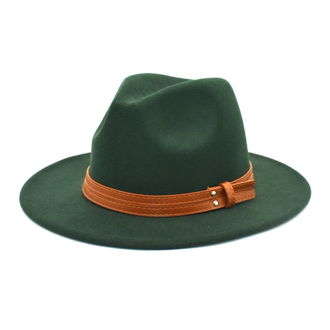 Fedora Hat Wool Felt Wide Brim Jazz Style Vintage Retro With Faux Leather Belt Rivets Solid Color Unisex Couples