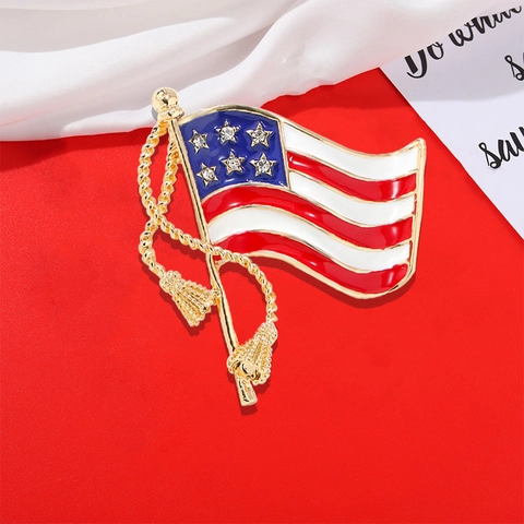 Amerikaanse Vlag Broche Pin Voor Heren Dames Zinklegering Strass Emaille Amerikaans Patriottisch Onafhankelijkheidsdag Sieraden Kwast