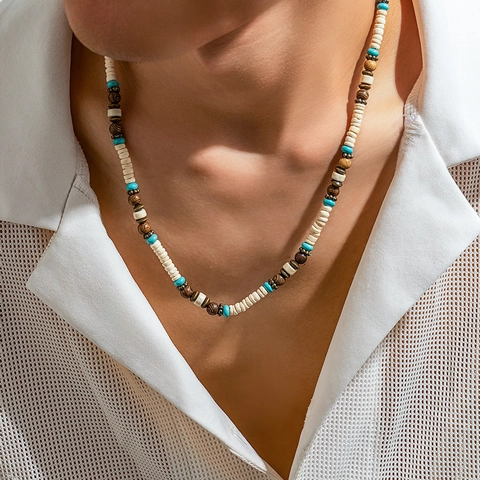 Collana Di Perline Da Uomo Con Legno Turchese E Guscio Di Cocco Stile Bohémien Etnico Surfista Gioielli Fatti A Mano
