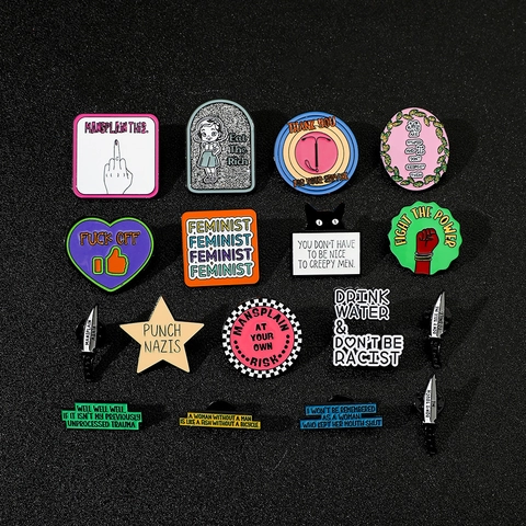 Legierung Emaille Brosche Pins Feminist Slogan Punk Social Justice Accessoire Für Frauen Männer Kleidung