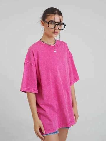 T-Shirt Donna Cotone Oversized Manica Corta Acid Wash Vintage Streetwear Girocollo Top Largo
