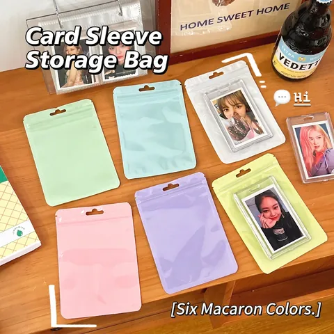 Macaron Color Self Sealing Plastic Bags With Hanging Hole Holographic Translucent Small Storage Zip Lock Packaging Pouch