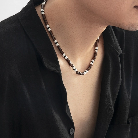 Collar de Cuentas de Madera y Arcilla Polimérica Bohemio para Hombre Hecho a Mano Color Mixto Cadena de Clavícula Joyería de Moda