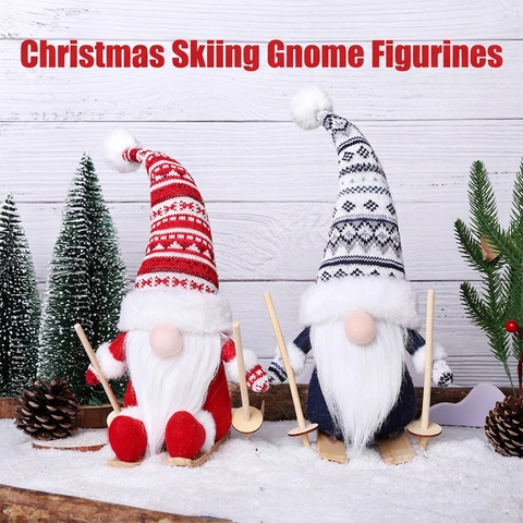 Bambola Di Peluche Gnomo Di Natale Tomte Gonk Svedese Nordico Con Cappello In Maglia Barba Bianca Slitta Sci In Legno Arredo