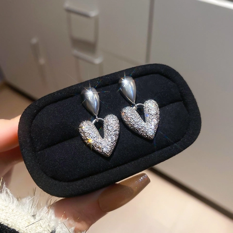 Hart Oorbellen Zirkoon Koperen Sieraden Met 925 Sterling Zilveren Oorsteker Minimalistische Stijl Voor Dames