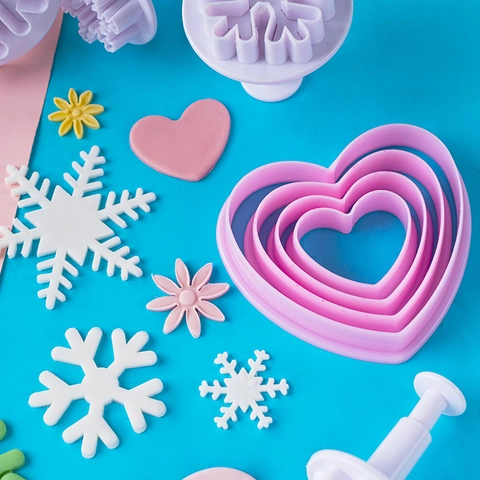 Cortador Galletas Plástico Copo Nieve Corazón Flor Molde Fondant Émbolo Herramienta Repostería Decoración Pasteles