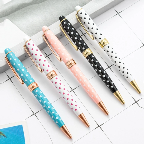 Metal Ballpoint Pen Creative Polka Dot Design Rotating Ball Pen Business Office School Stationery Writing Pen