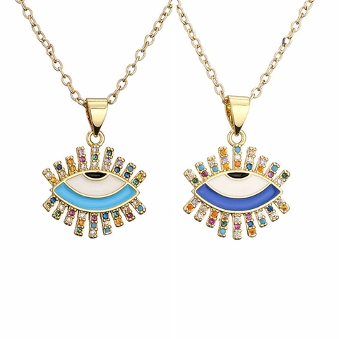 Evil Eye Hanger Ketting Verguld Koper Kleurrijke Zirkoon Emaille Westerse Stijl Sieraden Cadeau Voor Vrouwen