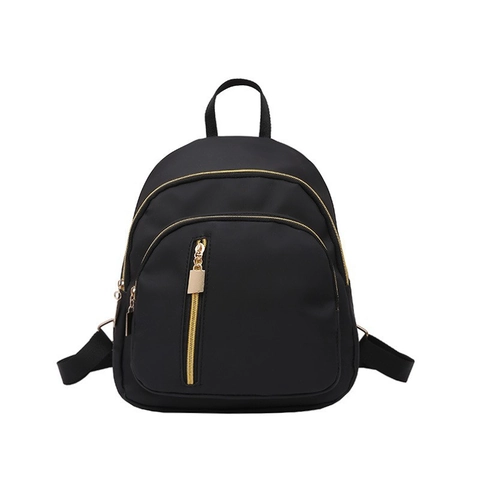 Mini Zaino Nero Nylon Stile Coreano Alla Moda Leggero Piccolo Borsa Per La Scuola Per Donne Ragazze Cerniera Dorata Casual