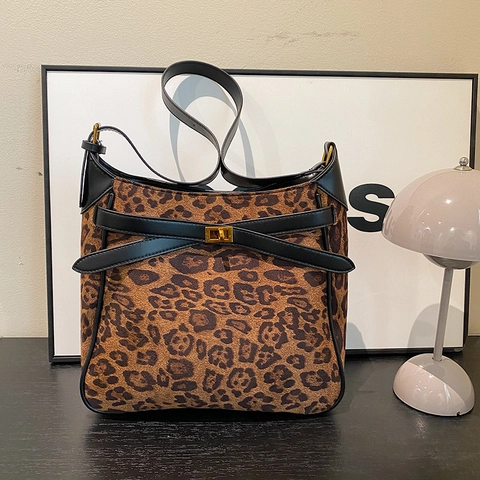 Bolso De Hombro Para Mujer Con Estampado De Leopardo Cuero PU Bolso Tote De Gran Capacidad Con Cierre Metálico