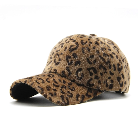 Leopard Print Kunstpelz Baseball Kappe Warm Verdickt Plüsch Gebogene Krempe Winter Outdoor Lässig Verstellbare Hut Damen