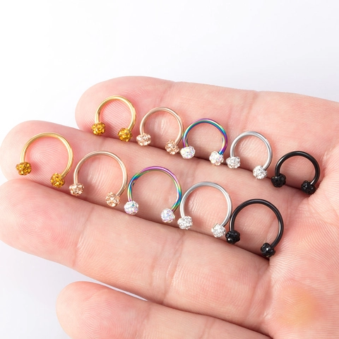 Stainless Steel Horseshoe Ring With Shamballa Rhinestone Balls U Shaped Septum Nipple Lip Piercing Jewelry For Men Women