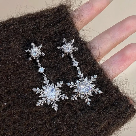Orecchini Pendenti A Fiocco Di Neve Con Zircone Gioielli In Rame Inverno Natale Elegante Per Donne Con Perno In Argento